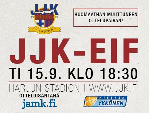 JJK – EIF-ottelu siirtyy pelattavaksi tiistaina 15.9.