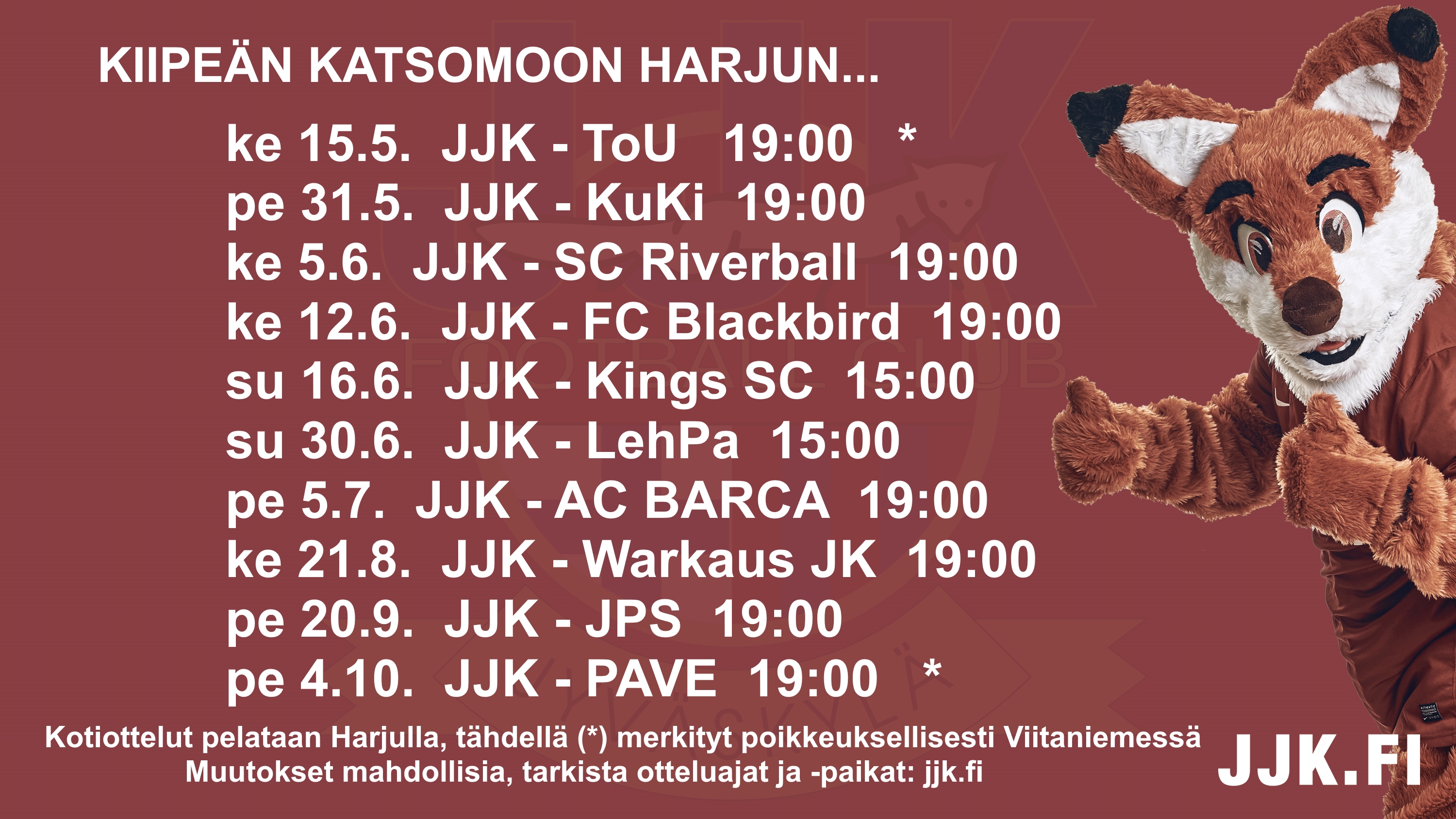 Kauden 2019 otteluohjelma selvillä